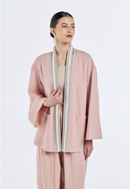 Pearl-Embellished Crinkled Kimono