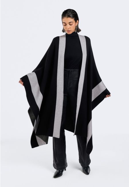 Asymmetrical Hems Contrast Poncho