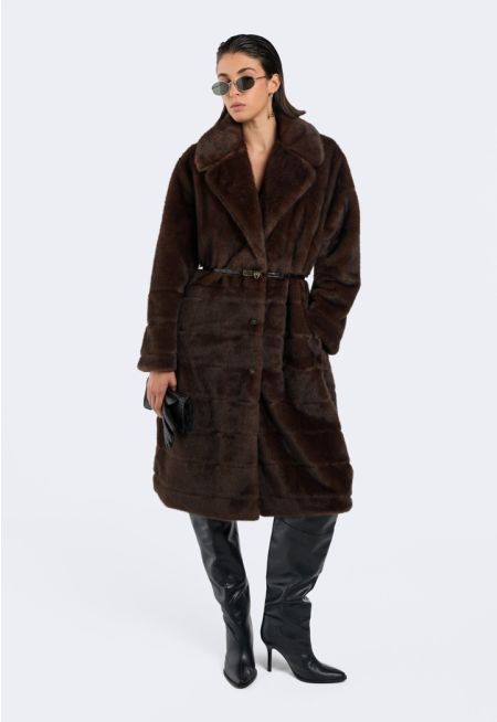Striped Faux Fur Coat