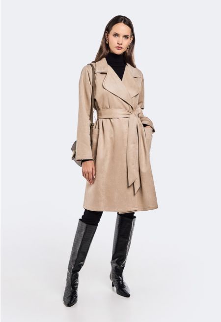 Notched Collar Belted Coat