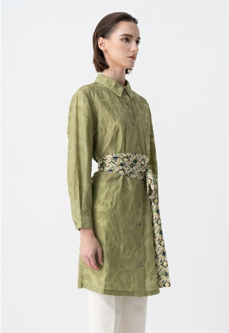 Embroidered Floral Textured Midi Shirt Dress