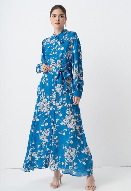 Floral Printed Maxi Shirt Dress