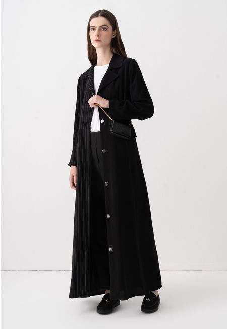 Striped Notched Collar Maxi Abaya