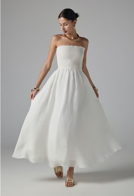 Solid Flared Smocked Dress 