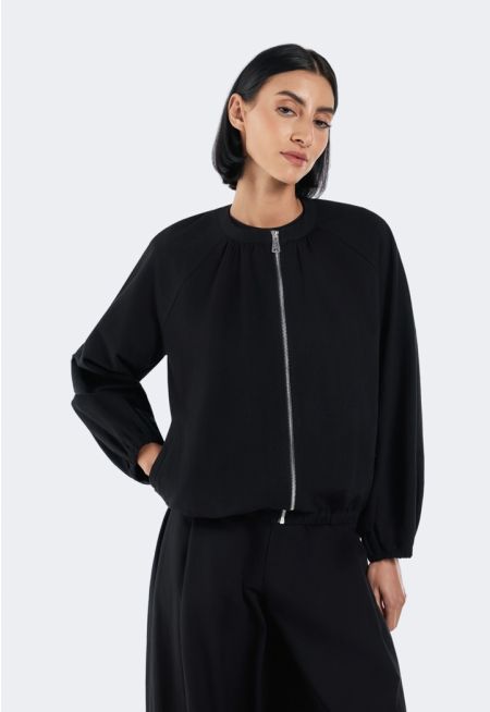 Elastic Hem Zip-Up Jacket