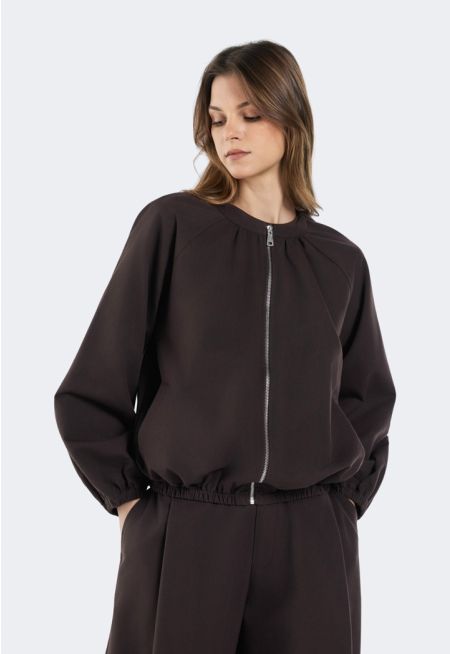 Elastic Hem Zip-Up Jacket