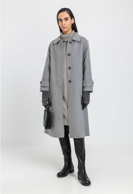 Solid Loose Fit Coat With Patch Pockets
