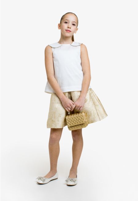 Sleeveless Top and Metallic Skirt Set