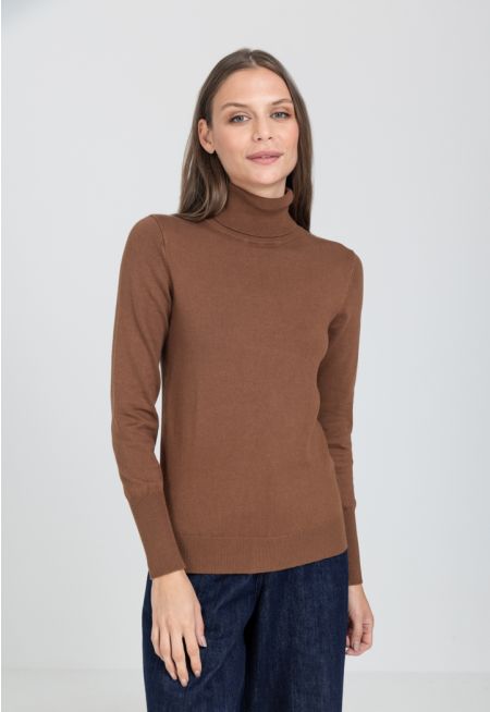 Ribbed Turtle Neckline Slim Fit Solid Basic Top