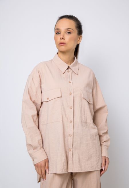 High Low Crinkled Solid Shirt