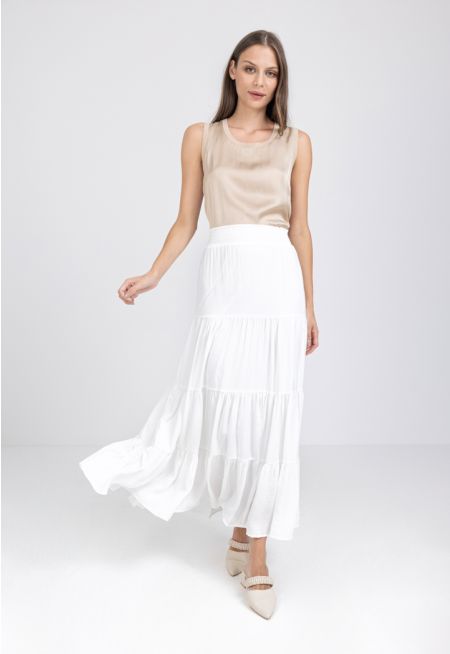 Tiered Elasticated Waist Maxi Skirt