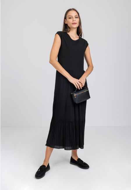 Pleated Hem Sleeveless A-Line Basic Dress