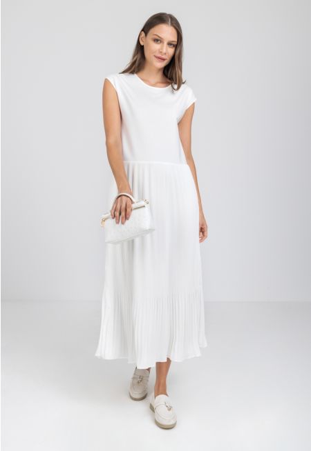 Pleated Hem Sleeveless A-Line Basic Dress