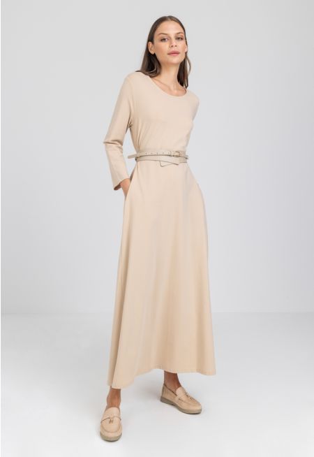 Solid A-Line Maxi Basic Dress