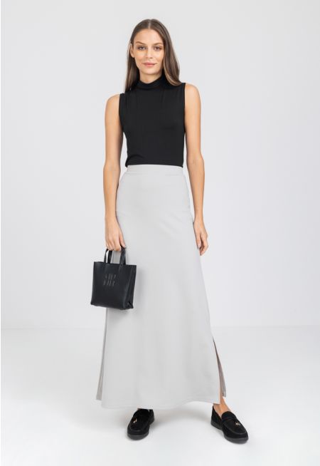 Solid Basic Maxi A-Line Skirt