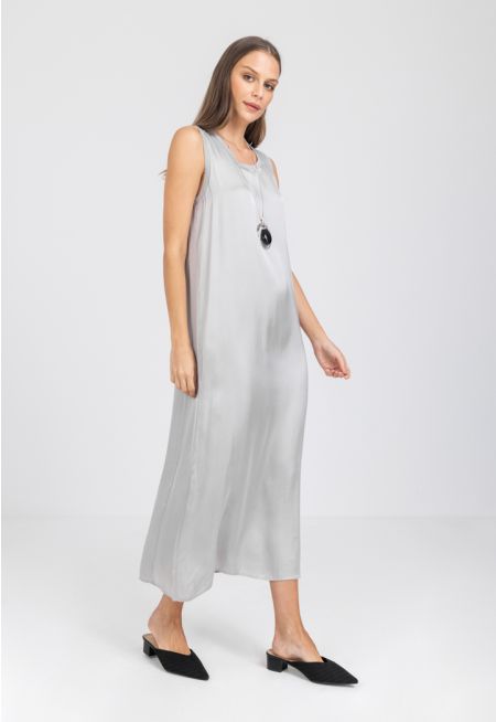 Solid A-line Maxi Sleeveless Dress