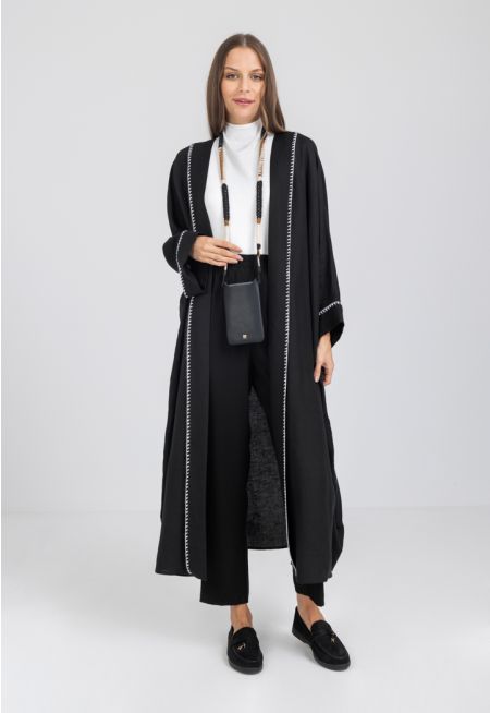 Blanket Stitch Solid Open Abaya