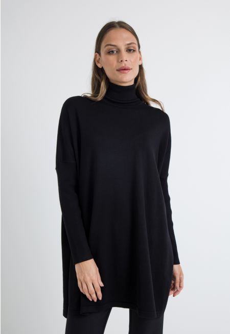 Knitted High Neck Side Slit Oversized Blouse