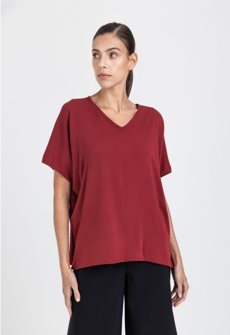 Short Batwing Sleeves Solid Blouse