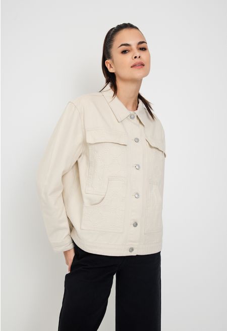 Multi Pocket Textured Monogram Denim Jacket