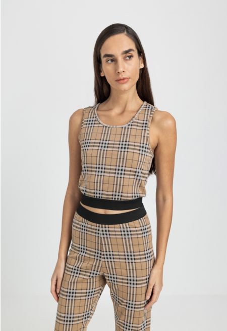 Sleeveless Check Tank Top