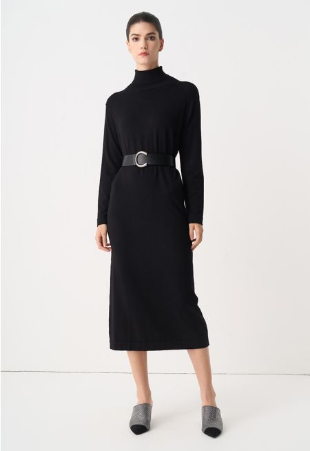 Solid Long Sleeve High Neck Dress