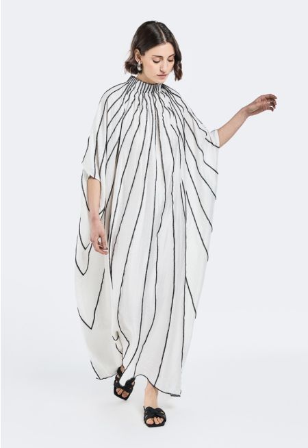 Elastic Neck Dress With Stitched Details