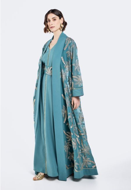 Abaya and Belted Dress Set (2PCS)