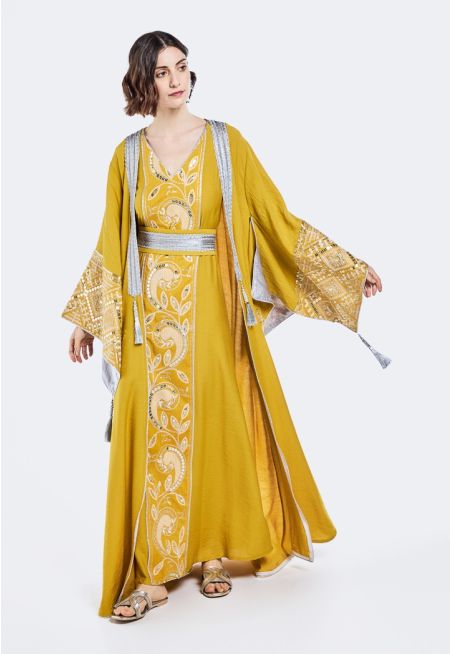  Embroidered Dress And Abaya Set (2 PCS)