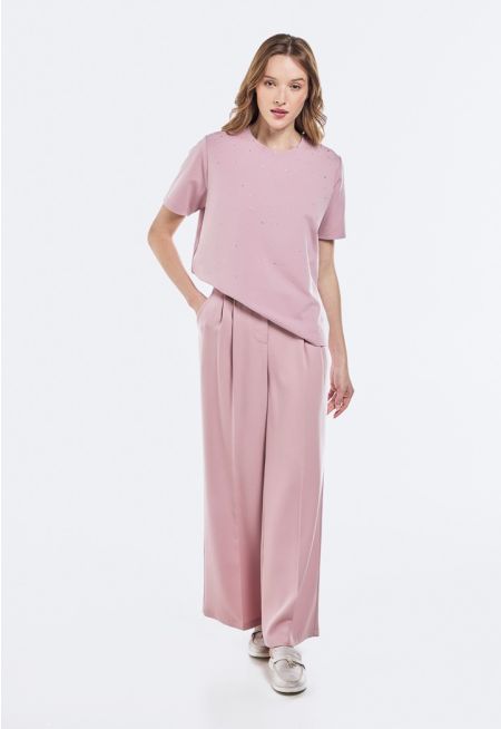 Pleated Waist Wide Leg Trousers