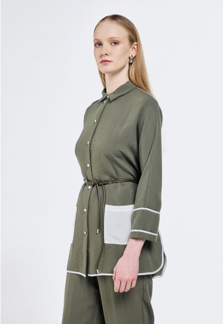 Contrast Belted Shirt