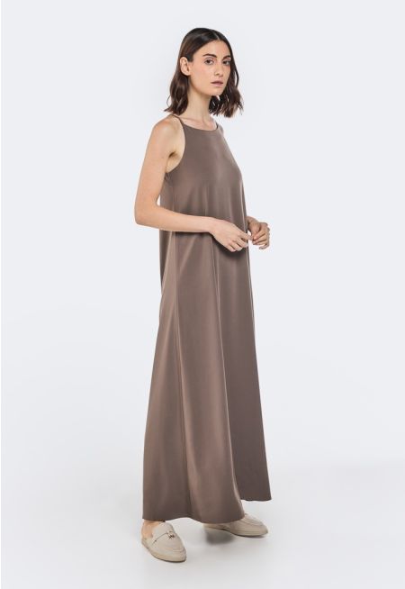 A-Line Cut Spaghetti Sleeves Dress