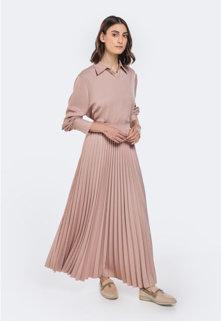 Solid Pleated Maxi Skirt