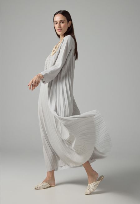 Long Sleeve Pleated Maxi Dress