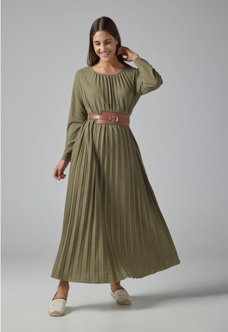 Long Sleeve Pleated Maxi Dress