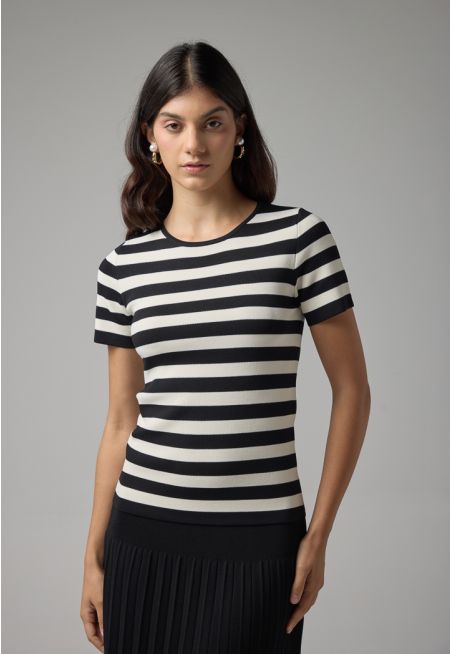 Knitted Striped Short Sleeve Top