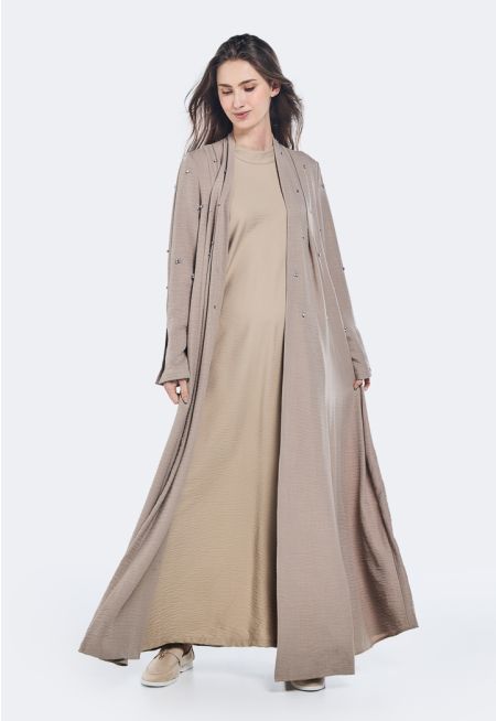 Crinkled Crystal Embellished Abaya