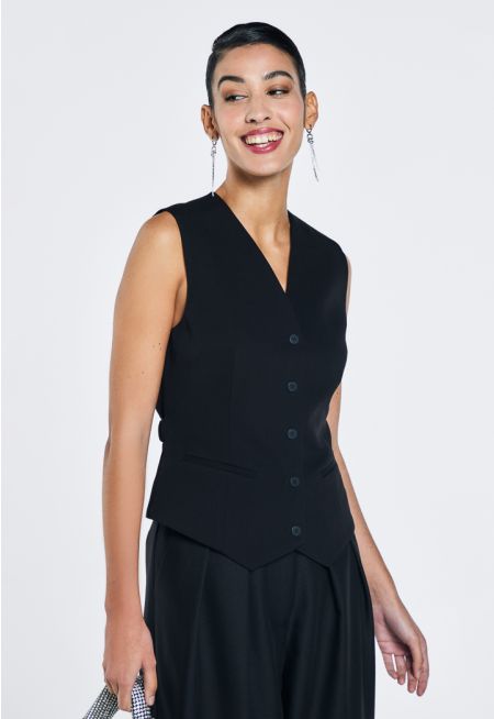 Single Breasted Asymmetrical Hem Vest