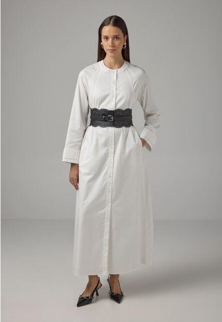 Solid Mandarin Collar Maxi Dress