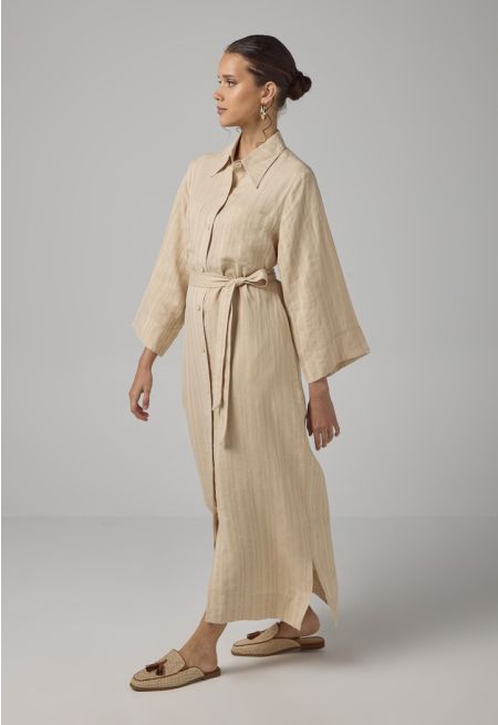 Striped Belted Maxi Abaya