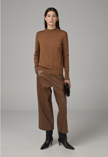 PU Leather Wide Legs Basic Trousers