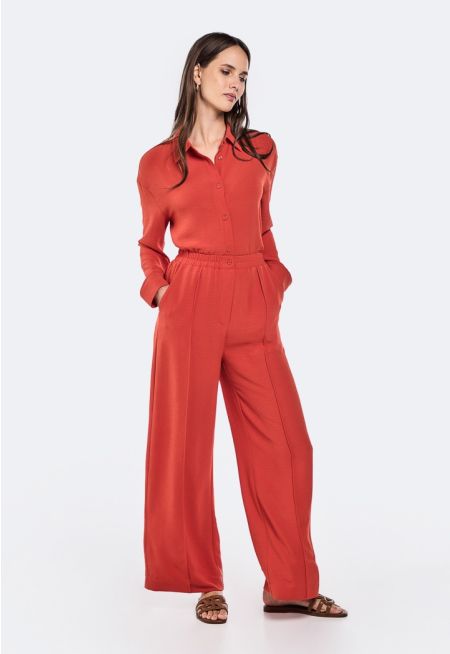 Straight Cut Crinkled Trousers