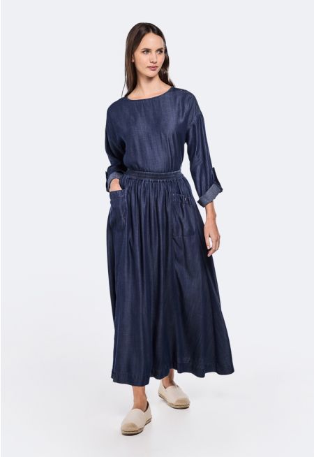 Solid Flared Tencel Skirt