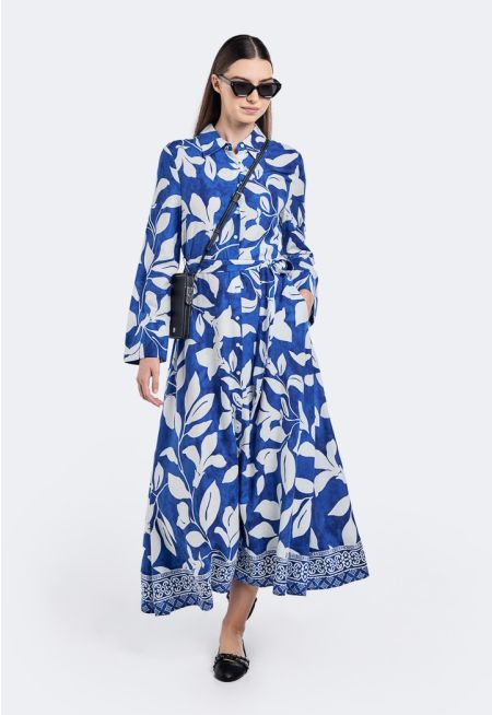 Leaf Print Belted Dress