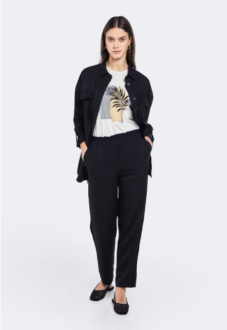 Elasticated Waist Crinkled Trousers