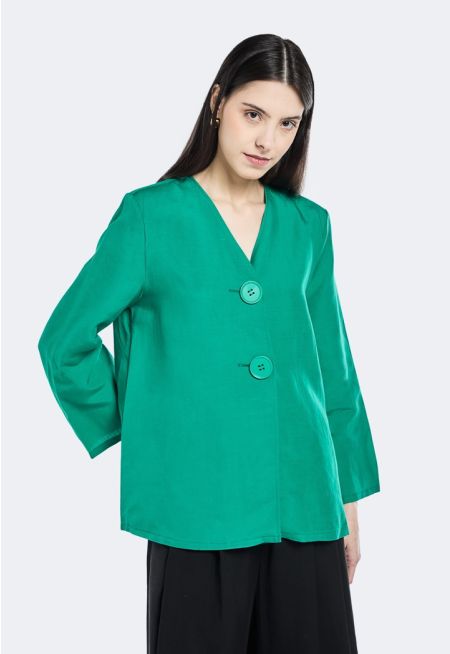 V-Neck Big Buttoned Blouse