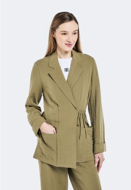 Crinkled Wrap Notched Collar Jacket