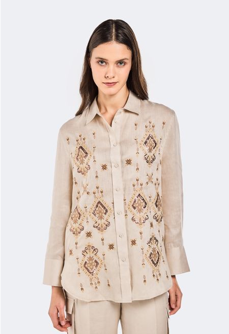 Sequin Embellished Embroidered Shirt