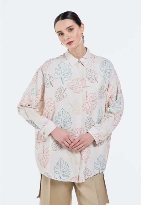 Multicolor Leaf-Embroidered Shirt