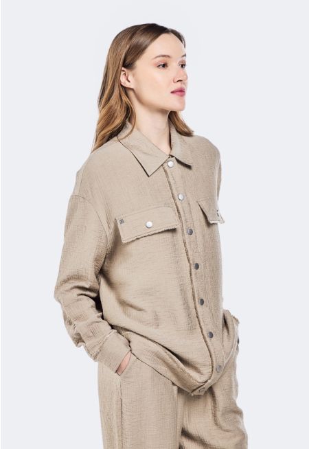 Textured Frayed Solid Shirt
